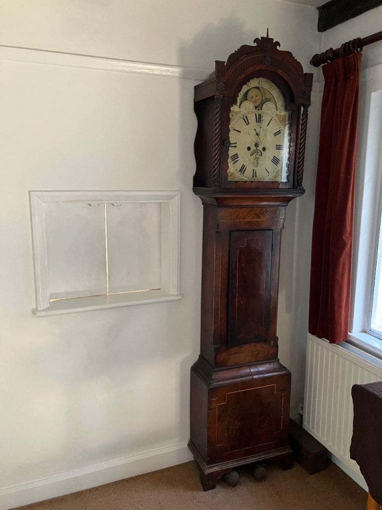 Antique Moonface long case clock for restoration George Wadham 