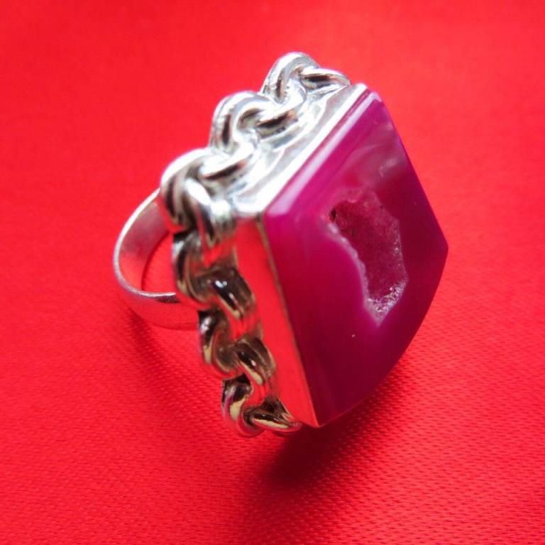LARGE NATURAL MADAGASCAR DRUZY SILVER OVERLAY RING, ENGRAVED, Size 8