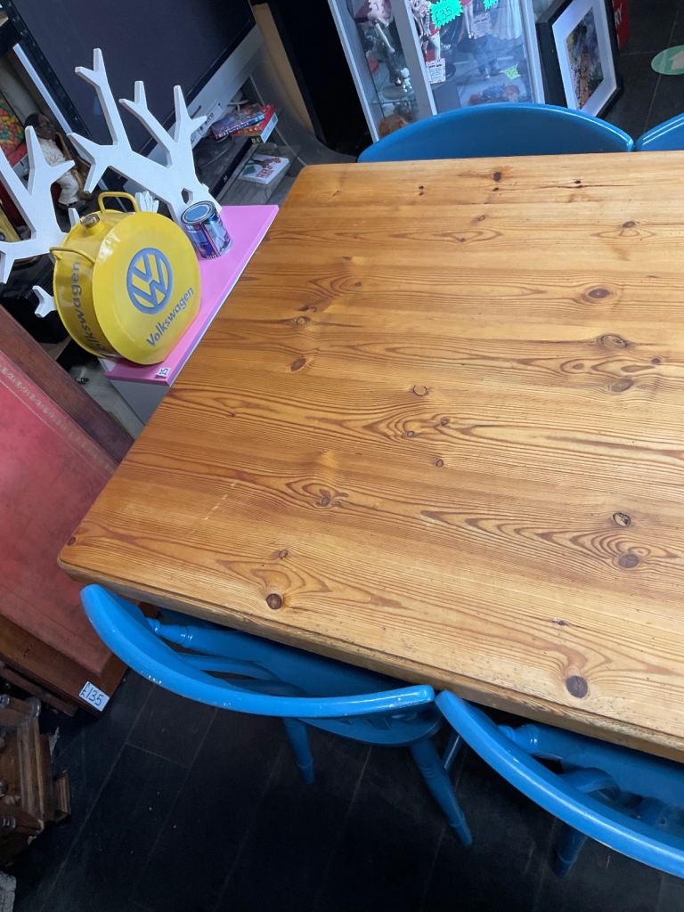 Vintage Rustic Dining Kitchen Farmhouse Pine Table & 6 Chairs Cash On Collection