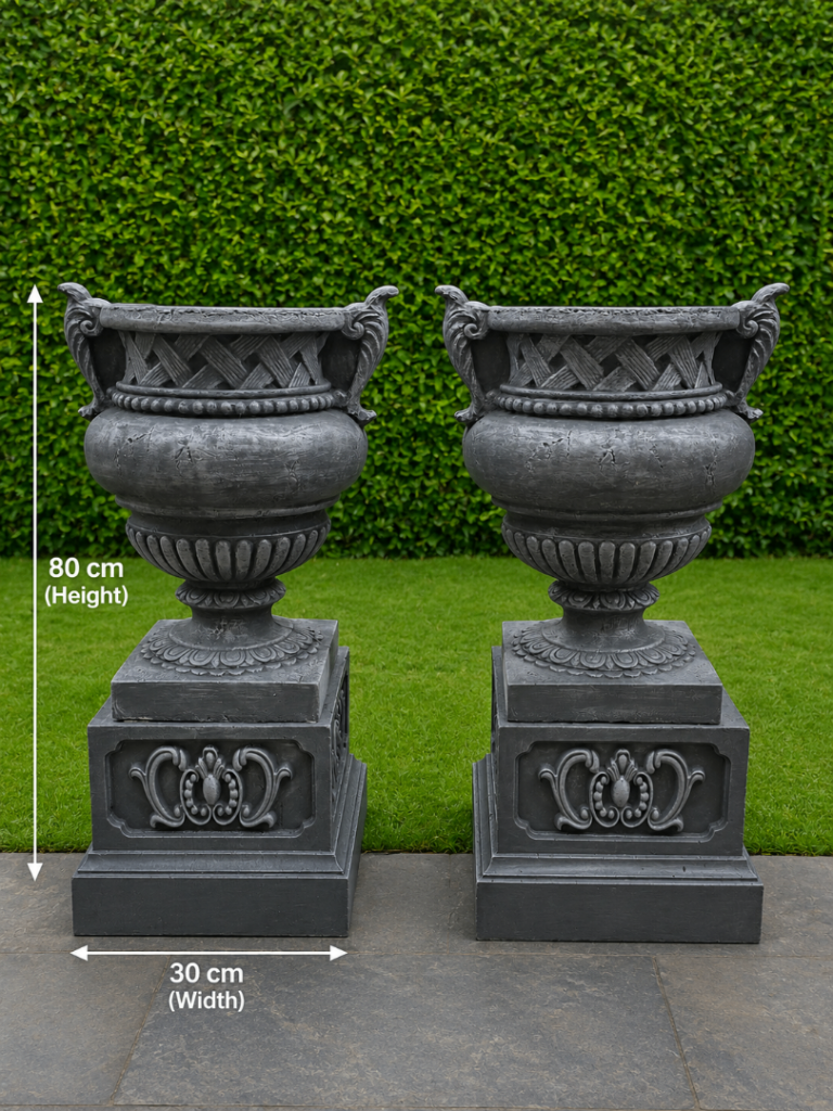 Pair of Large Decorative Garden Planters - Grey, 80cm Tall