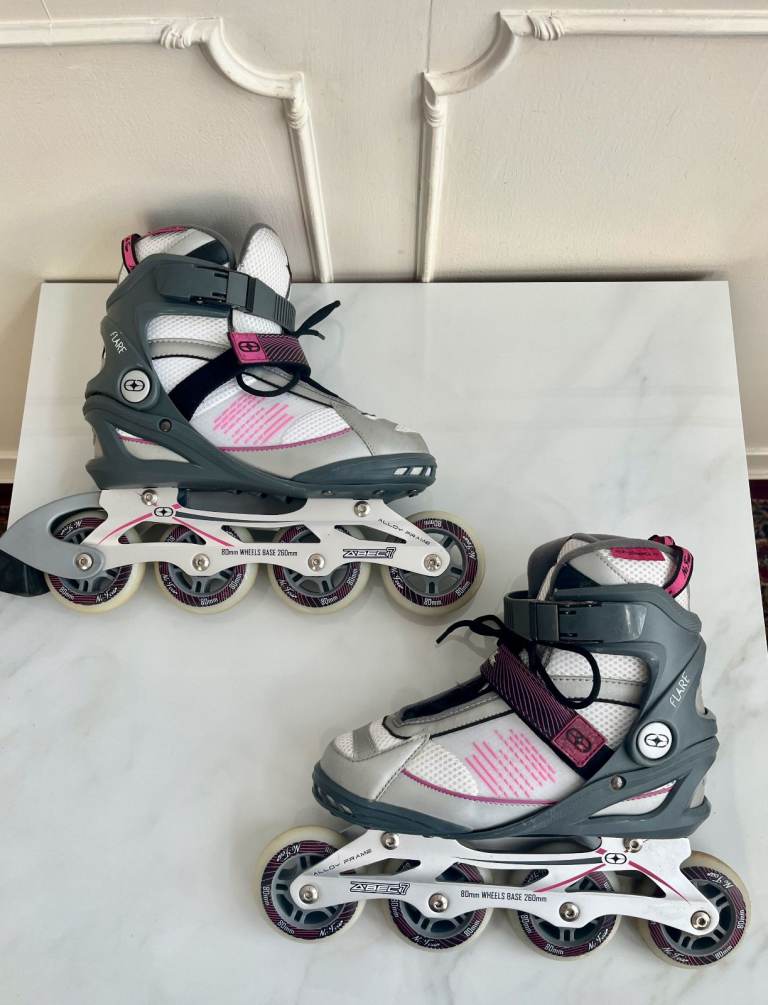 NO FEAR Grey Pink Flare Abec 7 Alloy Frame 80mm Wheels Inline Skates Size 5