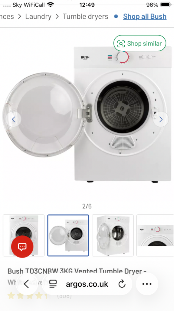 Bush TD3CNBW 3KG Vented Tumble Dryer - White