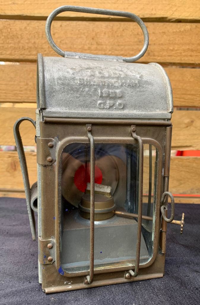 SOLD Vintage Antique Oil Lamp Railway Lantern in Brass & Galvanized Steel by A W Sanderson GPO 1956