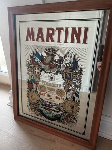 Vintage Martini Rossi Advertising Mirror with Wooden Frame, £15.00