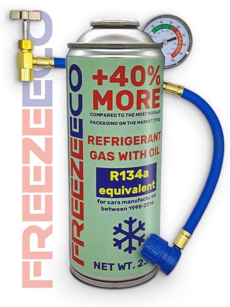 FREEZEECO R12/R134a Aircon Top Up Refrigerant Gas&Oil + Hose - AC Refill Bundle!