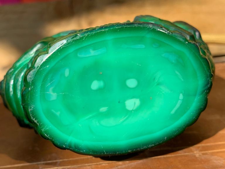 Rare Antique Art Deco Malachite Glass Putti Perfume Scent Bottle