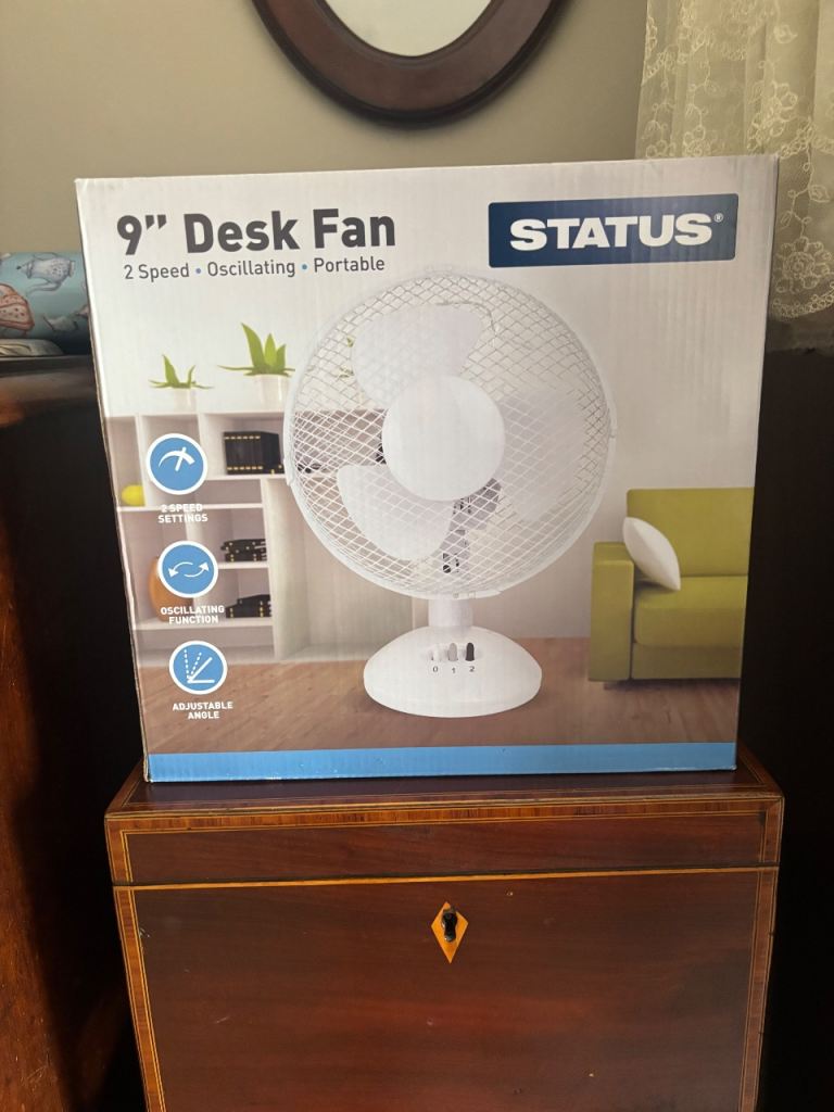 STATUS 9" Desk Fan – 2 Speed, Oscillating, Portable