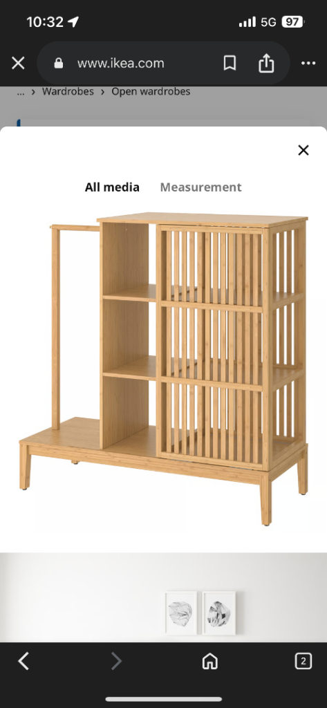 Very new bamboo shelves with rail