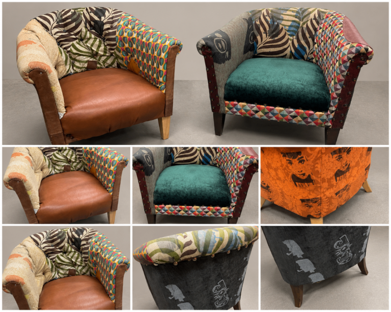 Rare Joey D Handmade Exhibition Patchwork Art Chairs – One-Off Designer Pair