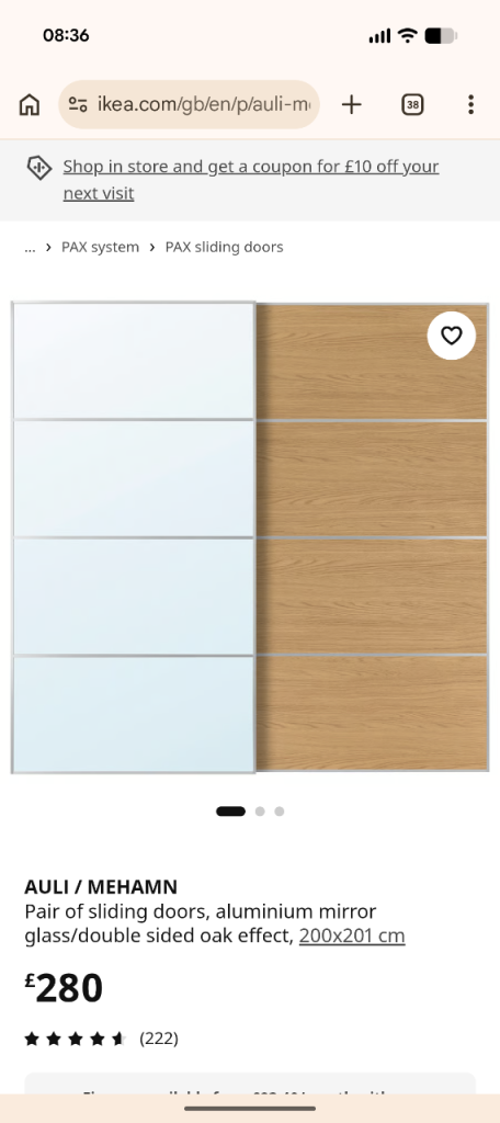 IKEA AULI / MEHAMN Pair of sliding doors, mirror glass/oak effect