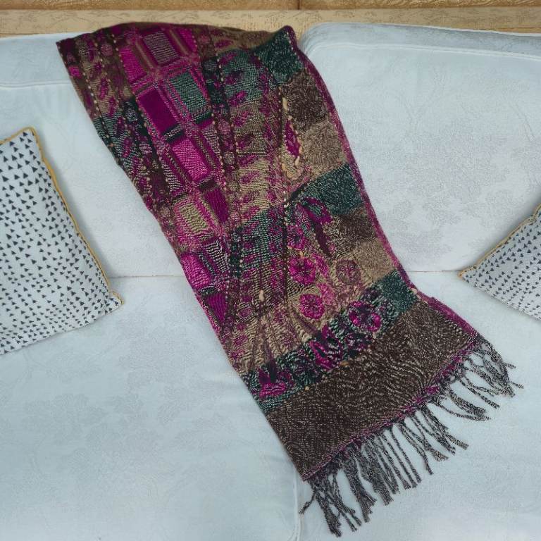 Shawl / Scarf Jewel Tones with Beads & Tassels