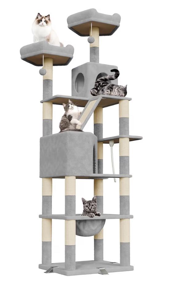 7 foot light grey cat tree