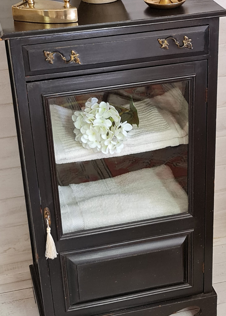 Antique Cupboard Glazed Front, Drawer, Shelves & Working Lock