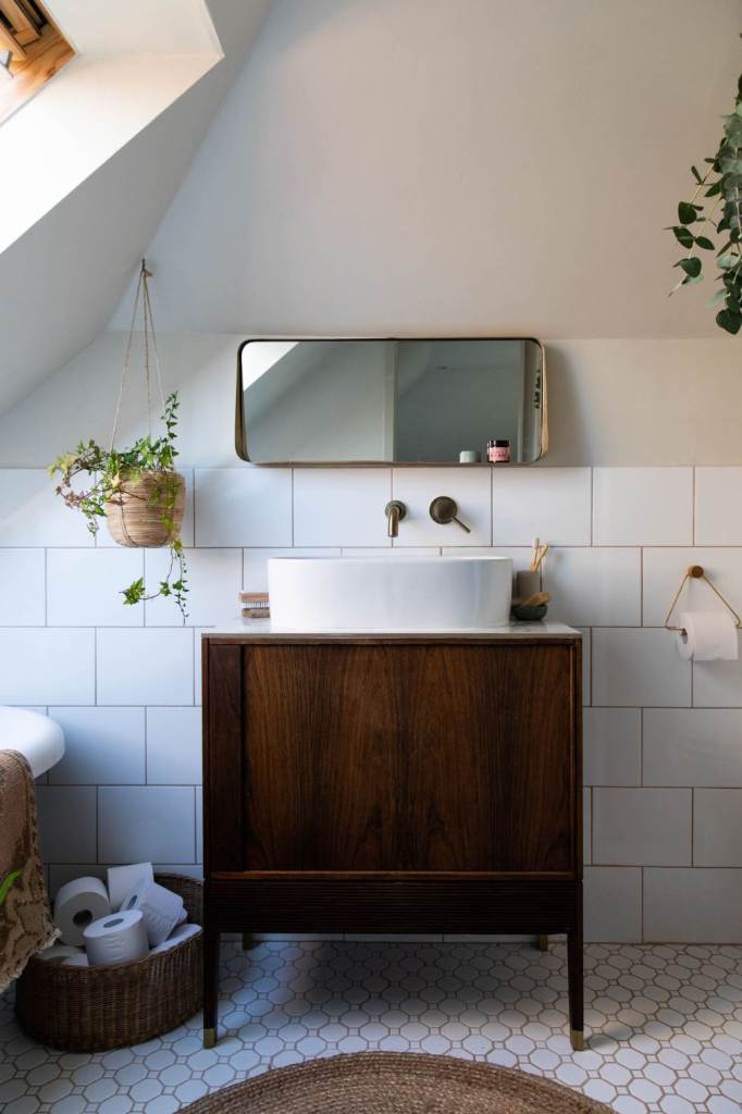 Original Mid-Century sideboard /cabinet / with counter-top bathroom basin / sink 
