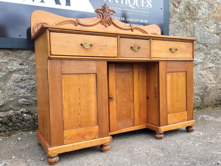 Large Pine Sideboard With Ornate Upstand, Drawers and Cupboards Storage Unit