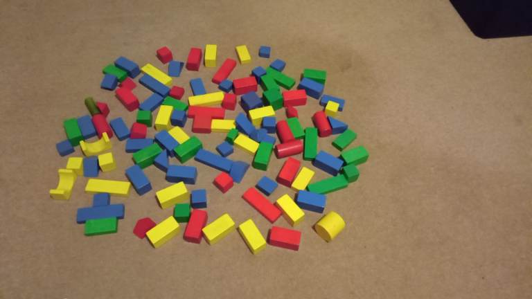 Over 100 Coloured Toy Wooden Building Bricks