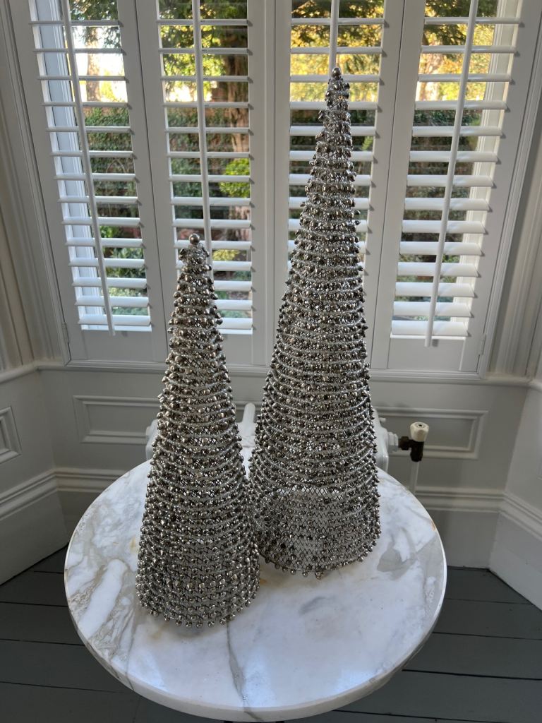 Christmas Tree Cones Silver Obelisks Decorations 