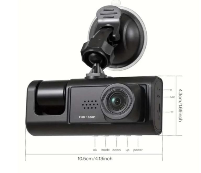 Dash Cam W/ IR Night Vision Loop Recording & 2" IPS Screen 1080P 3 Camera