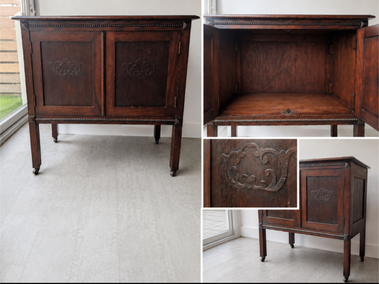 Lovely Antique Wooden Cabinet with Carved Doors
