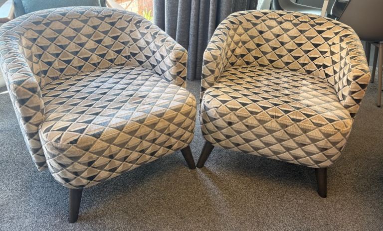 Pair of Modern Accent Tub Chairs – Geometric Fabric