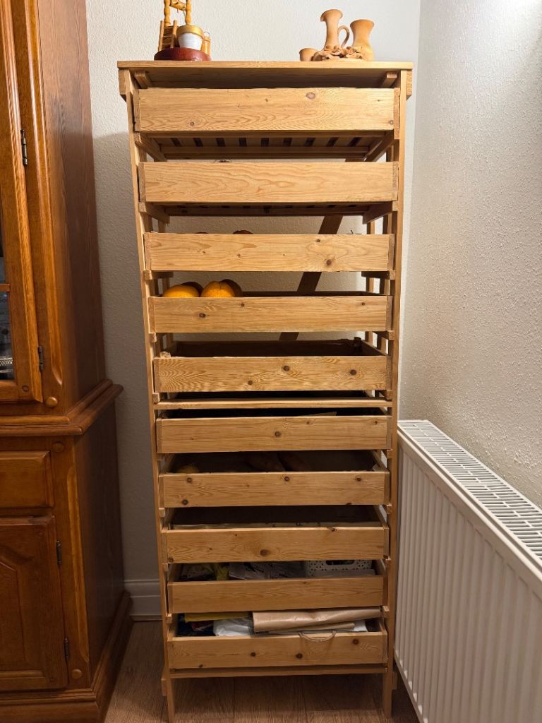 Tall Wooden Storage Unit with Slatted Drawers