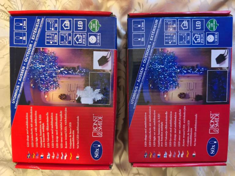 Konstsmide LED String Lights 80 Blue 10.53m IP20 24V 8 Settings. Pack of 2