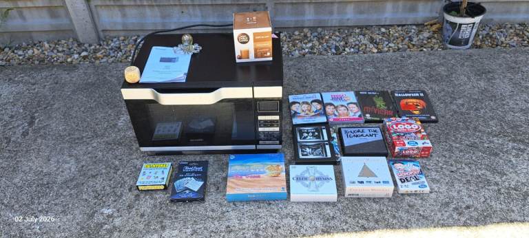 Sharp Microwave Oven with Boxed Nespresso Pods, games, Dvd's and Cd's etc