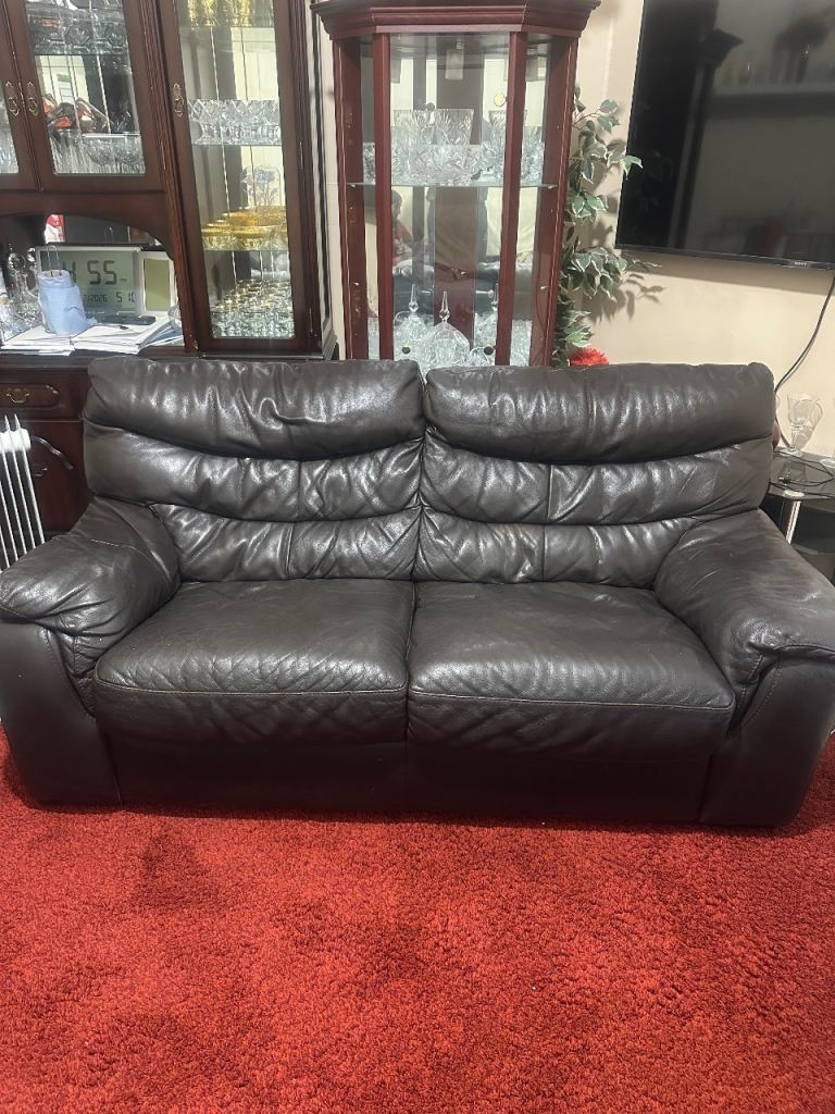 Maroon Black leather 3 seater sofa