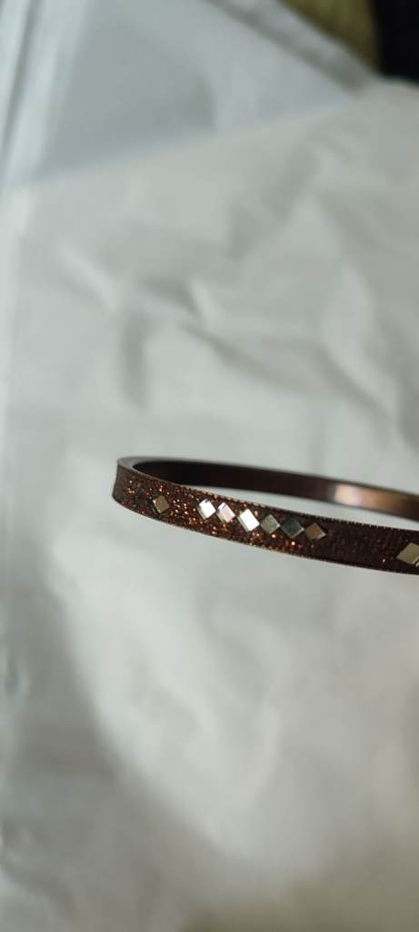 Brown Metal Bangle Bracelet with Inlaid Detail