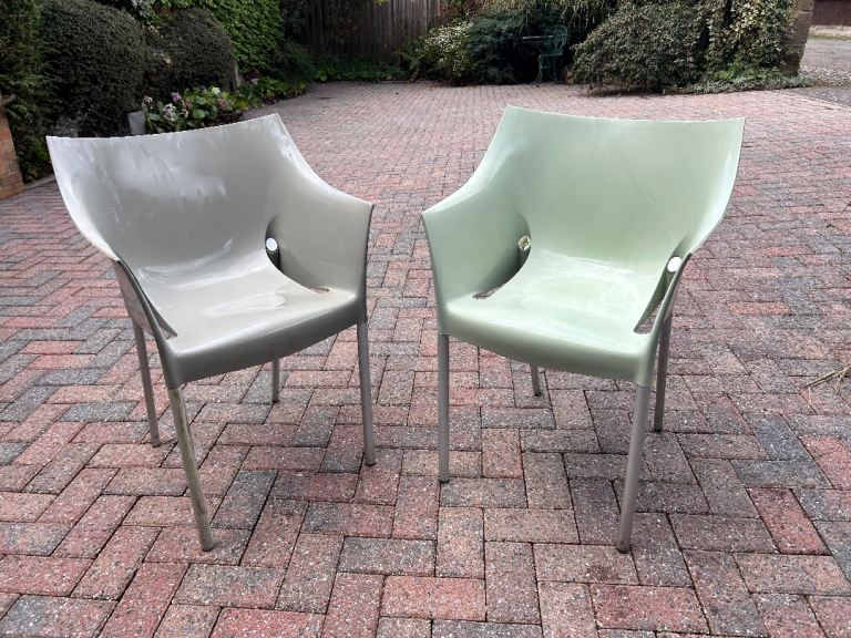 2 x designer Kartell Dr No. chairs by Philippe Starck plastic stackable chairs 