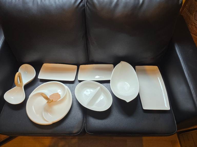 Ceramic White Serving Dishes, Dining Plates, Bowls Set