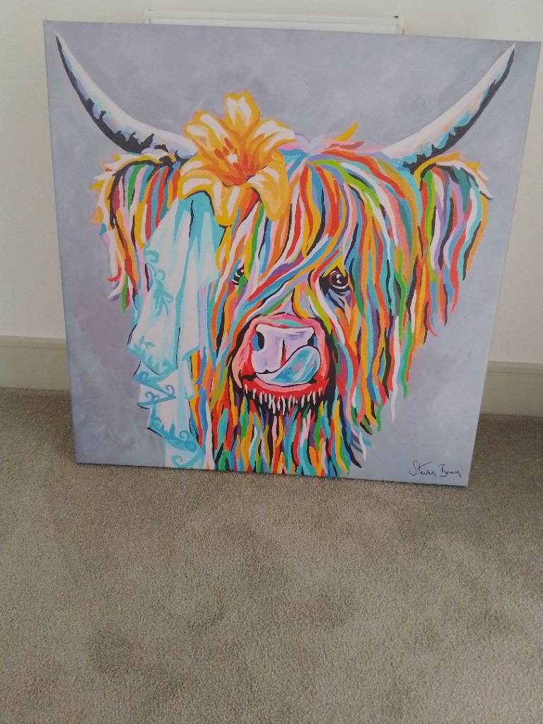 Steven Brown Highland Cow Canvas Art – Multicoloured