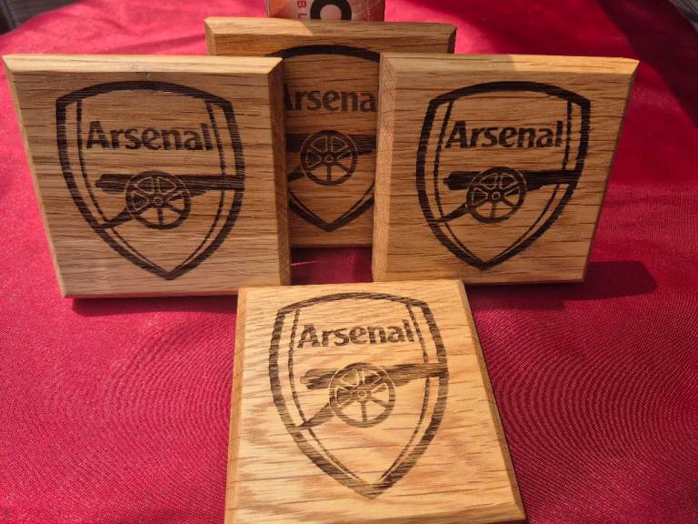Set of New reclaimed premium oak Arsenal coasters