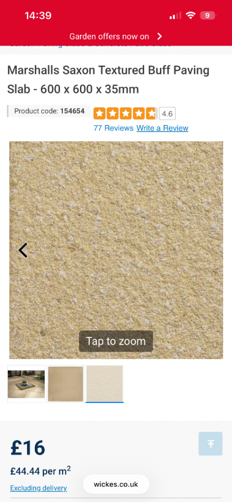 Marshalls Saxon Textured Buff Paving Slabs 600x600x35mm