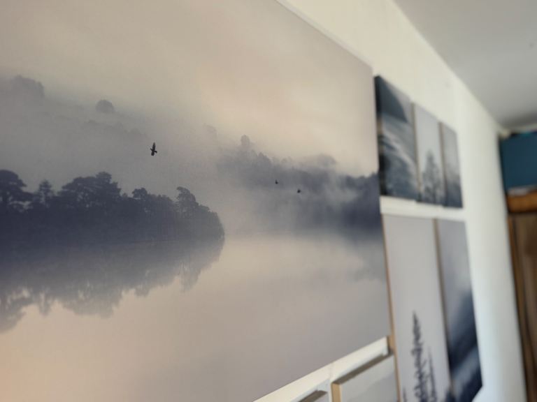 IKEA PJÄTTERYD Canvas Wall Art – Set of 9 “Mist in the Forest” (Grey/Blue, 70½″ × 44″)