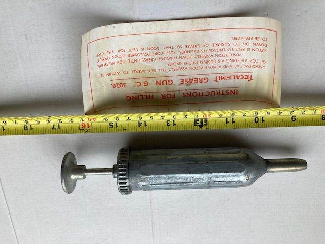 Tecalemit grease gun, CAT No G.C. 3020, new old stock, still with instruction sheet