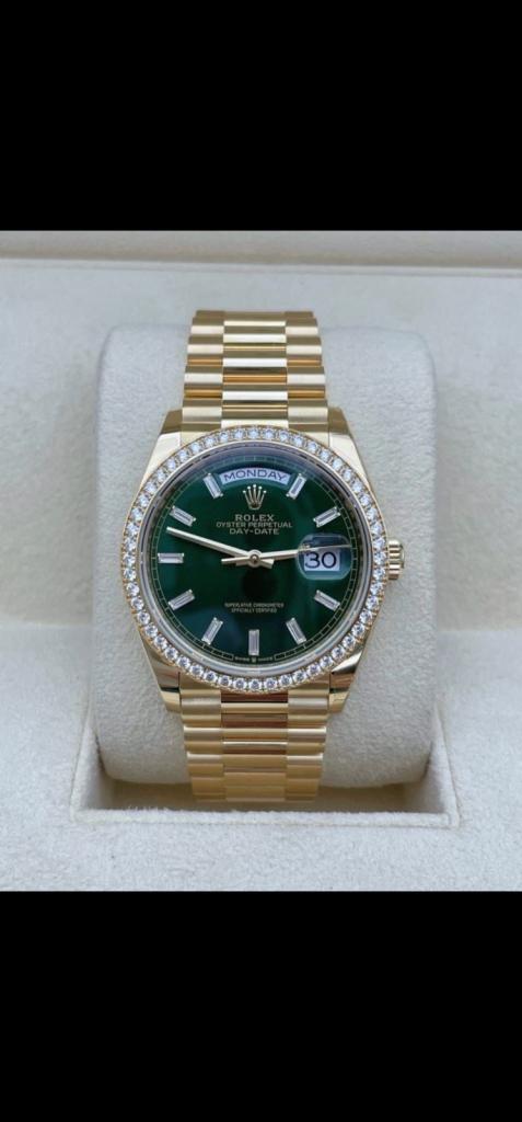 Rolex Day-Date Watch – Gold with Green Dial, Boxed