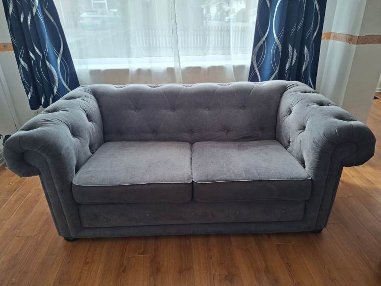 Chesterfield Grey 2 Seater, Cuddler & Free Footstool