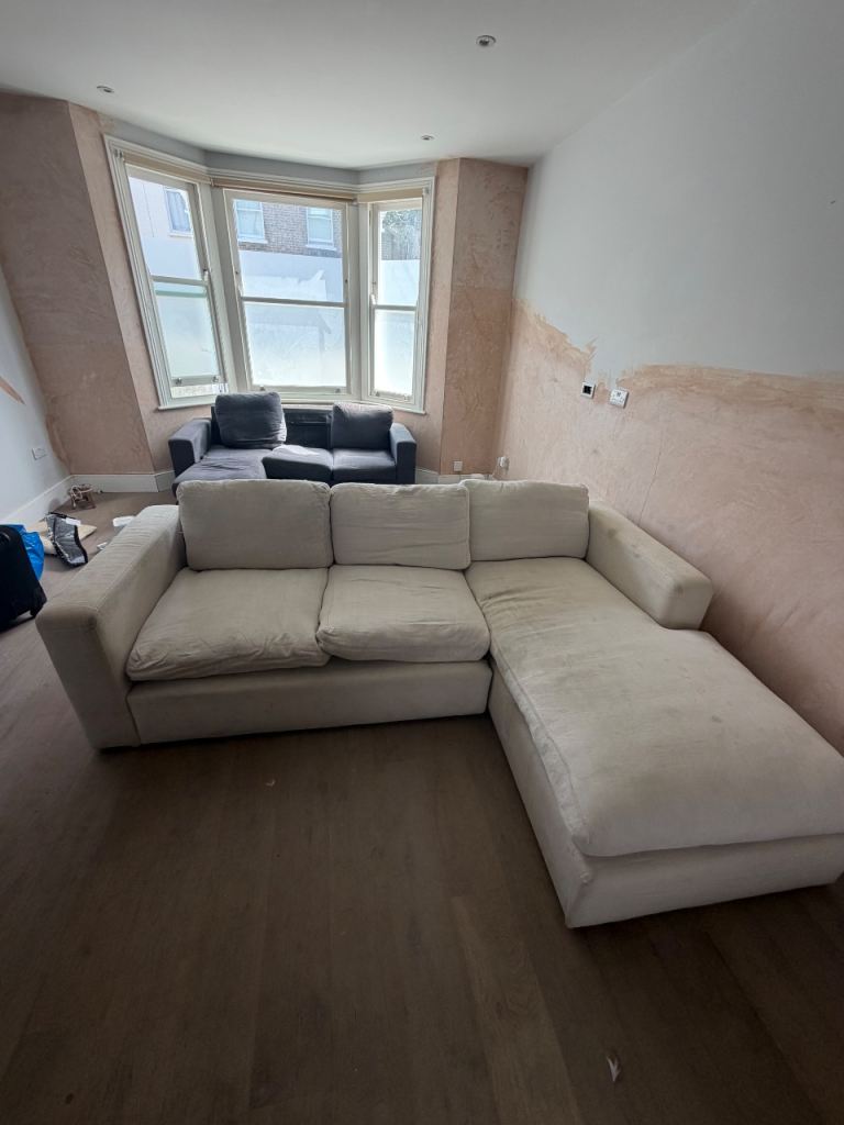 Large White Corner Sofa - Fair Condition