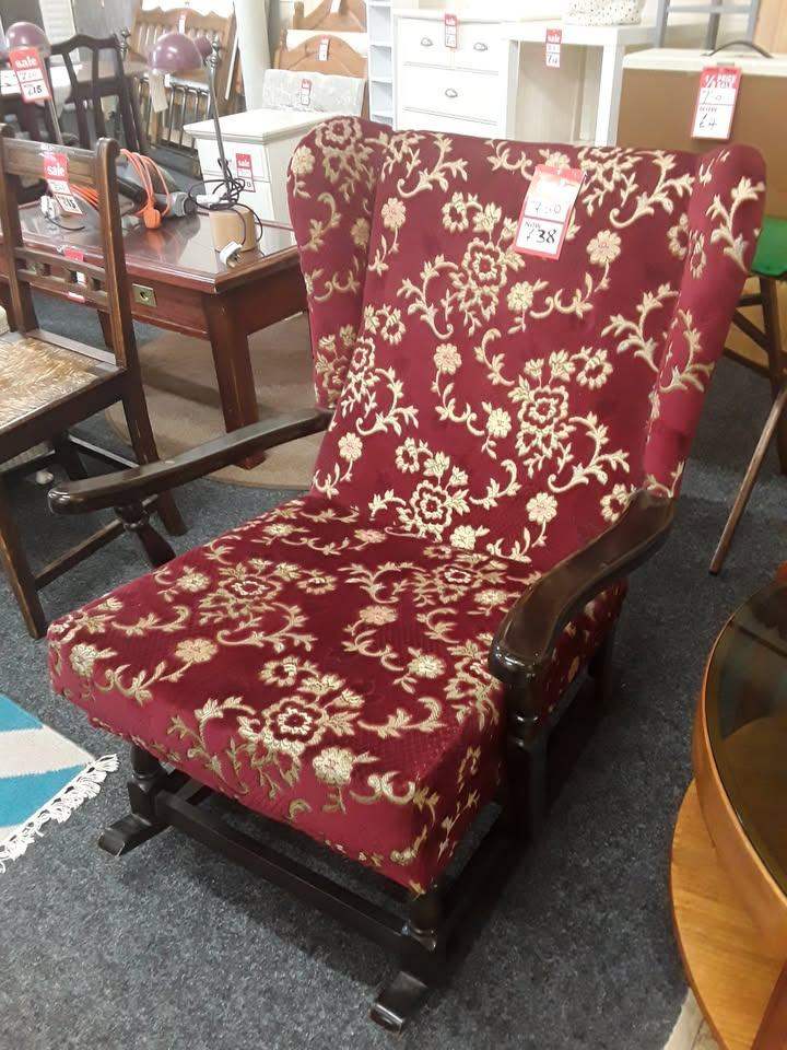 Vintage red/gold fabric wing back rocking chair Low Cost Moves 2nd Hand Items STALYBRIDGE SK15 3DN