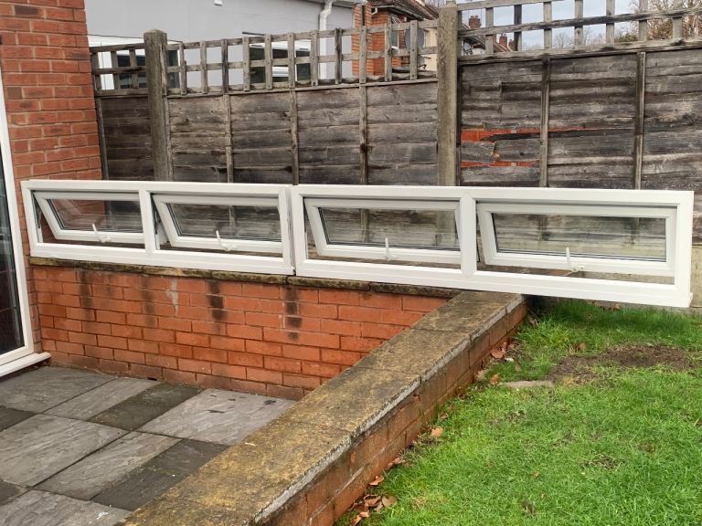 UPVC DOUBLE GLAZED WINDOWS X 2 IDENTICAL BOTTOM OPENERS 177.5cm WIDE 45cm HIGH