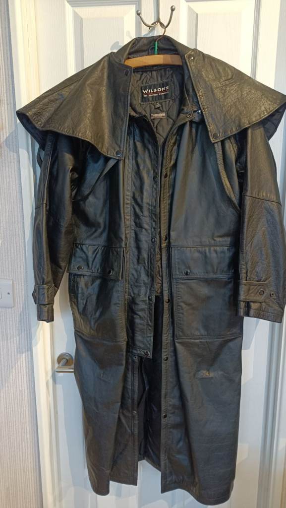 Full length leather stockman / drover's / cowboy coat.
