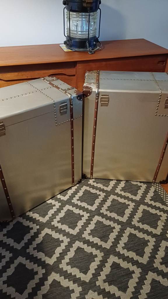 Pair of Timothy Oulton Style Aviator Metal Aluminium Chest of Drawers Industrial