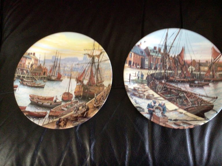 2 Poole pottery Kevin  platt fishing harbour plates £15 the lot 
