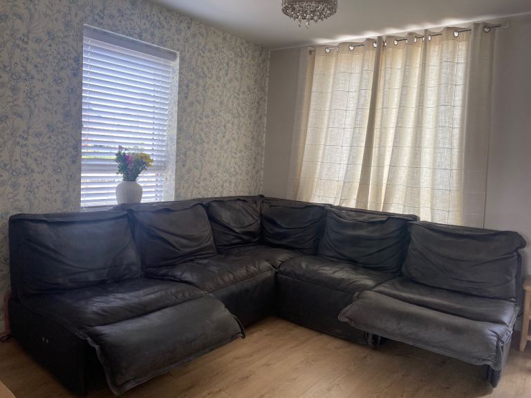 Large DFS Leather Corner Sofa with Recliners – Good Condition
