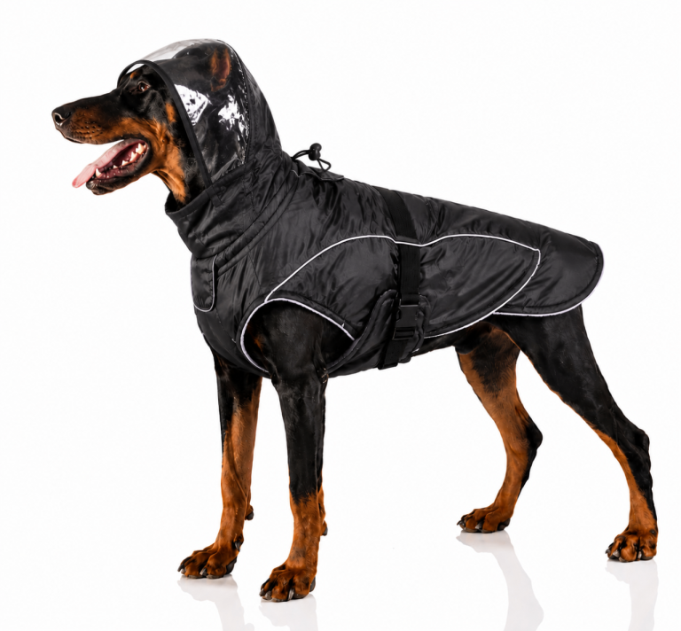 Dog Raincoat Waterproof, Winter Jacket Reflective Strips Size Large - Black.