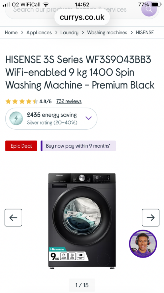 HISENSE 3S Series WF3S9043BB3 WiFi-enabled 9 kg 1400 Spin Washing Machine - Premium Black