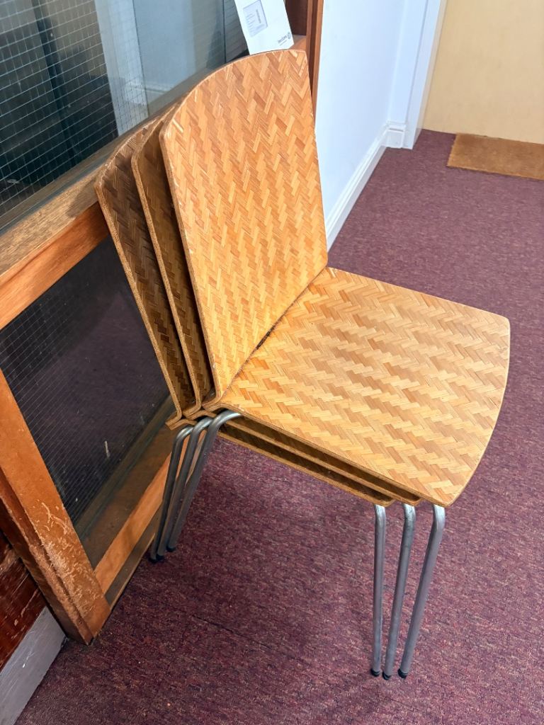 3 Wooden dining Stacking Chairs – Good Condition