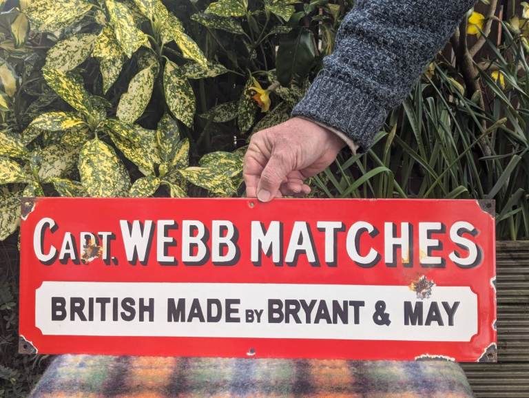 Genuine enamel Capt Webb Matches sign