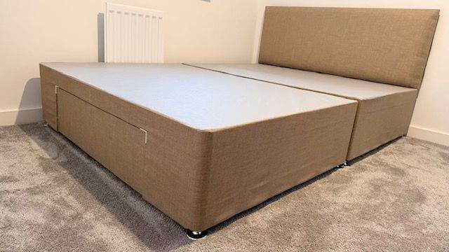 Dreams Double Divan Bed Base with headboard and one storage in Biscuit